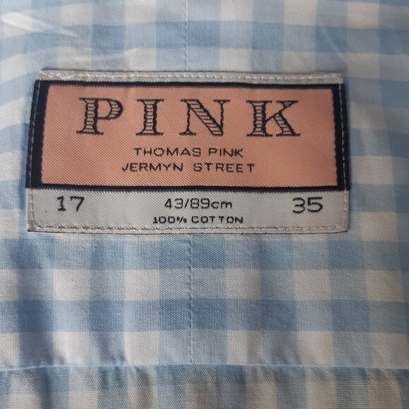 Thomas Pink SZ 17 French Cuff Gingham Blue & White Button Up Men's Shirt - Picture 7 of 15